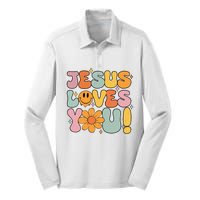 Christian Jesus Loves You Groovy Girl Women Gift Silk Touch Performance Long Sleeve Polo