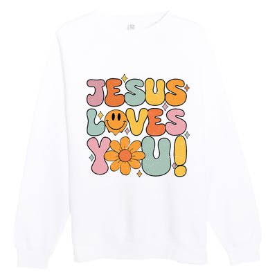 Christian Jesus Loves You Groovy Girl Women Gift Premium Crewneck Sweatshirt