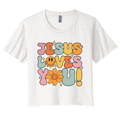 Christian Jesus Loves You Groovy Girl Women Gift Women's Crop Top Tee