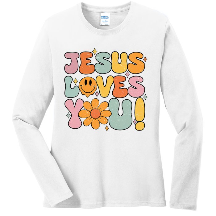 Christian Jesus Loves You Groovy Girl Women Gift Ladies Long Sleeve Shirt