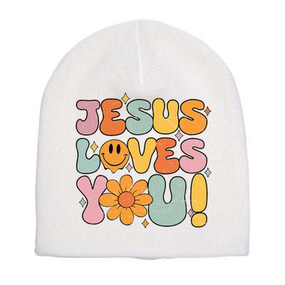 Christian Jesus Loves You Groovy Girl Women Gift Short Acrylic Beanie