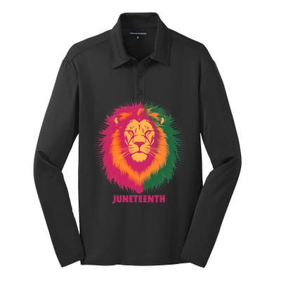 Celebrate Junenth Lion African American Freedom Day 1865 Gift Silk Touch Performance Long Sleeve Polo