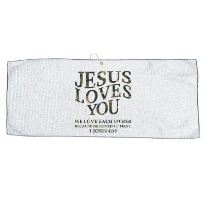 Camo Jesus Loves You White Christian God Son Brother Large Microfiber Waffle Golf Towel