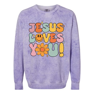 Christian Jesus Loves You Groovy Vintage Cute Colorblast Crewneck Sweatshirt