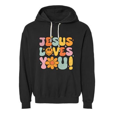 Christian Jesus Loves You Groovy Vintage Cute Garment-Dyed Fleece Hoodie