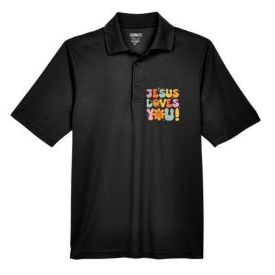 Christian Jesus Loves You Groovy Vintage Cute Men's Origin Performance Pique Polo