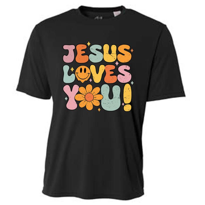 Christian Jesus Loves You Groovy Vintage Cute Cooling Performance Crew T-Shirt