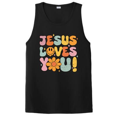 Christian Jesus Loves You Groovy Vintage Cute PosiCharge Competitor Tank