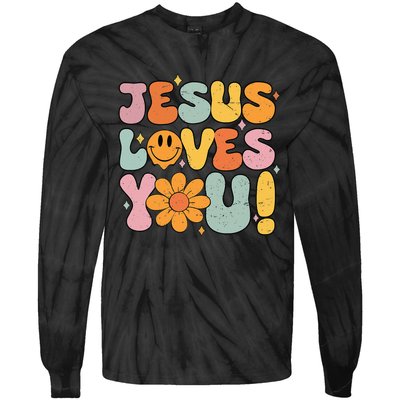 Christian Jesus Loves You Groovy Vintage Cute Tie-Dye Long Sleeve Shirt