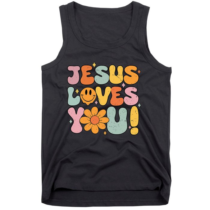 Christian Jesus Loves You Groovy Vintage Cute Tank Top