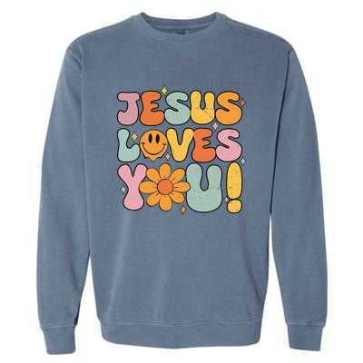 Christian Jesus Loves You Groovy Vintage Cute Garment-Dyed Sweatshirt