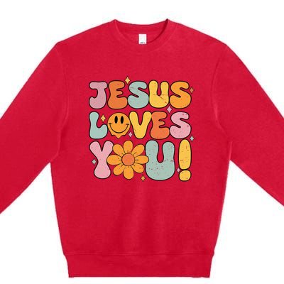 Christian Jesus Loves You Groovy Vintage Cute Premium Crewneck Sweatshirt