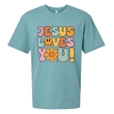 Christian Jesus Loves You Groovy Vintage Cute Sueded Cloud Jersey T-Shirt