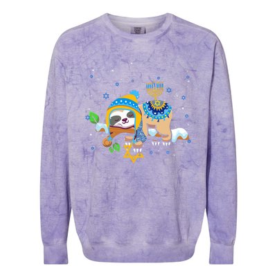 Cute Jewish Menorah Hanukkah Sloth Chanukah Colorblast Crewneck Sweatshirt