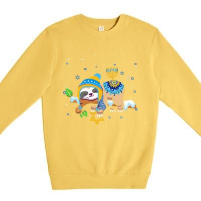 Cute Jewish Menorah Hanukkah Sloth Chanukah Premium Crewneck Sweatshirt