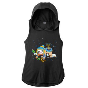 Cute Jewish Menorah Hanukkah Sloth Chanukah Ladies PosiCharge Tri-Blend Wicking Draft Hoodie Tank