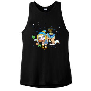 Cute Jewish Menorah Hanukkah Sloth Chanukah Ladies PosiCharge Tri-Blend Wicking Tank