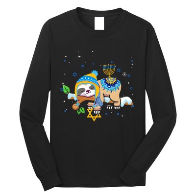 Cute Jewish Menorah Hanukkah Sloth Chanukah Long Sleeve Shirt