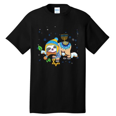 Cute Jewish Menorah Hanukkah Sloth Chanukah Tall T-Shirt