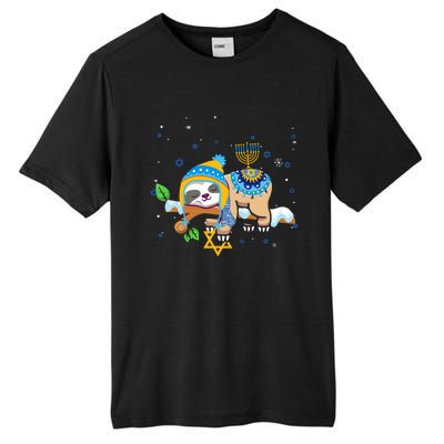 Cute Jewish Menorah Hanukkah Sloth Chanukah Tall Fusion ChromaSoft Performance T-Shirt