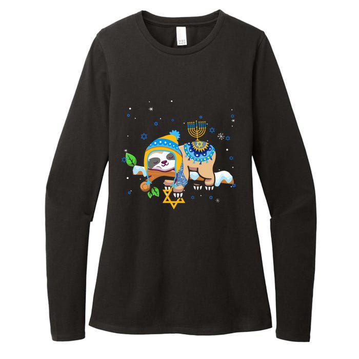 Cute Jewish Menorah Hanukkah Sloth Chanukah Womens CVC Long Sleeve Shirt