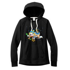 Cute Jewish Menorah Hanukkah Sloth Chanukah Women's Fleece Hoodie