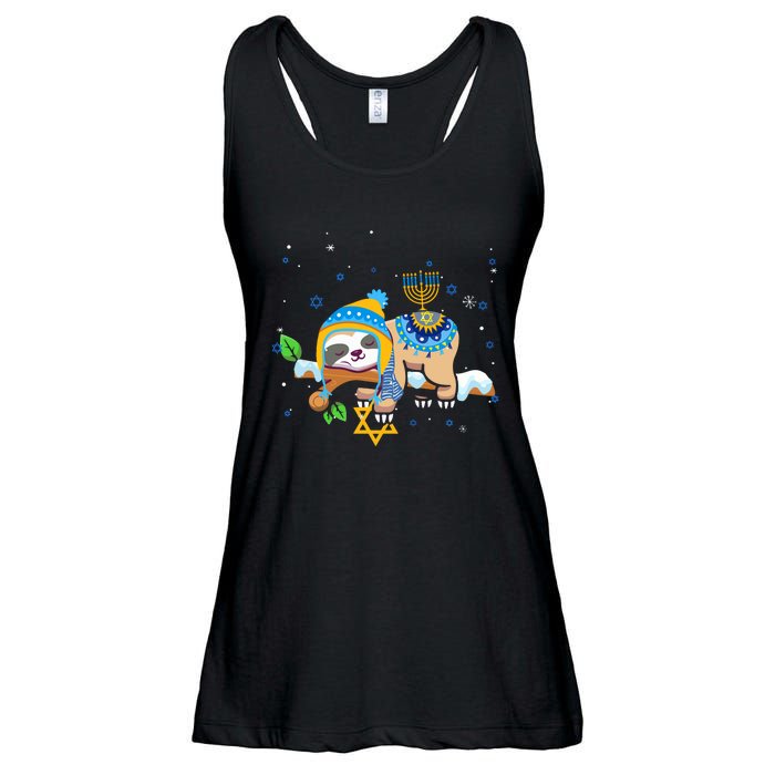 Cute Jewish Menorah Hanukkah Sloth Chanukah Ladies Essential Flowy Tank