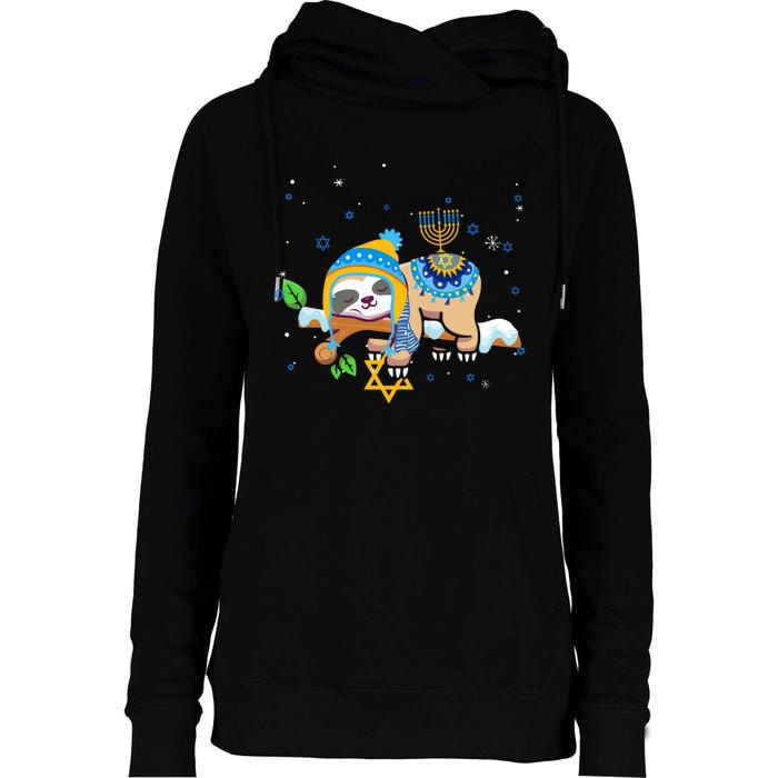 Cute Jewish Menorah Hanukkah Sloth Chanukah Womens Funnel Neck Pullover Hood