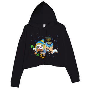 Cute Jewish Menorah Hanukkah Sloth Chanukah Crop Fleece Hoodie