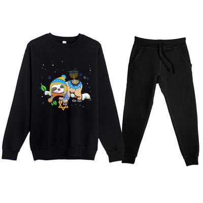 Cute Jewish Menorah Hanukkah Sloth Chanukah Premium Crewneck Sweatsuit Set