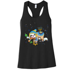 Cute Jewish Menorah Hanukkah Sloth Chanukah Women's Racerback Tank