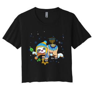 Cute Jewish Menorah Hanukkah Sloth Chanukah Women's Crop Top Tee