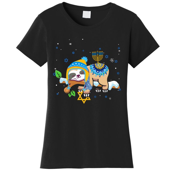 Cute Jewish Menorah Hanukkah Sloth Chanukah Women's T-Shirt