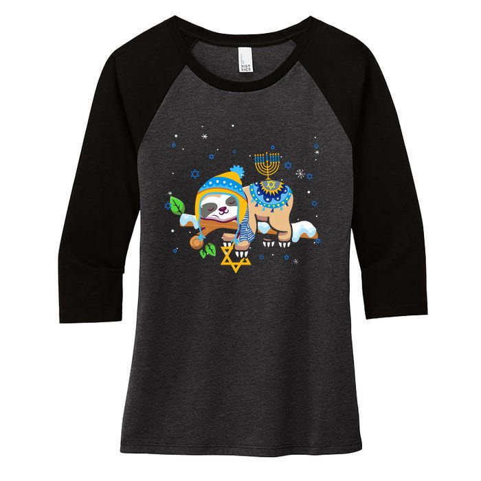 Cute Jewish Menorah Hanukkah Sloth Chanukah Women's Tri-Blend 3/4-Sleeve Raglan Shirt