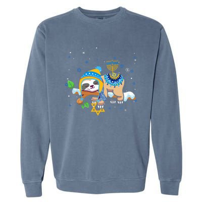 Cute Jewish Menorah Hanukkah Sloth Chanukah Garment-Dyed Sweatshirt