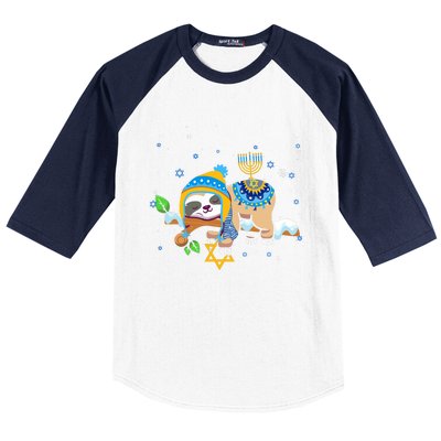 Cute Jewish Menorah Hanukkah Sloth Chanukah Baseball Sleeve Shirt