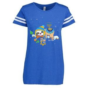 Cute Jewish Menorah Hanukkah Sloth Chanukah Enza Ladies Jersey Football T-Shirt