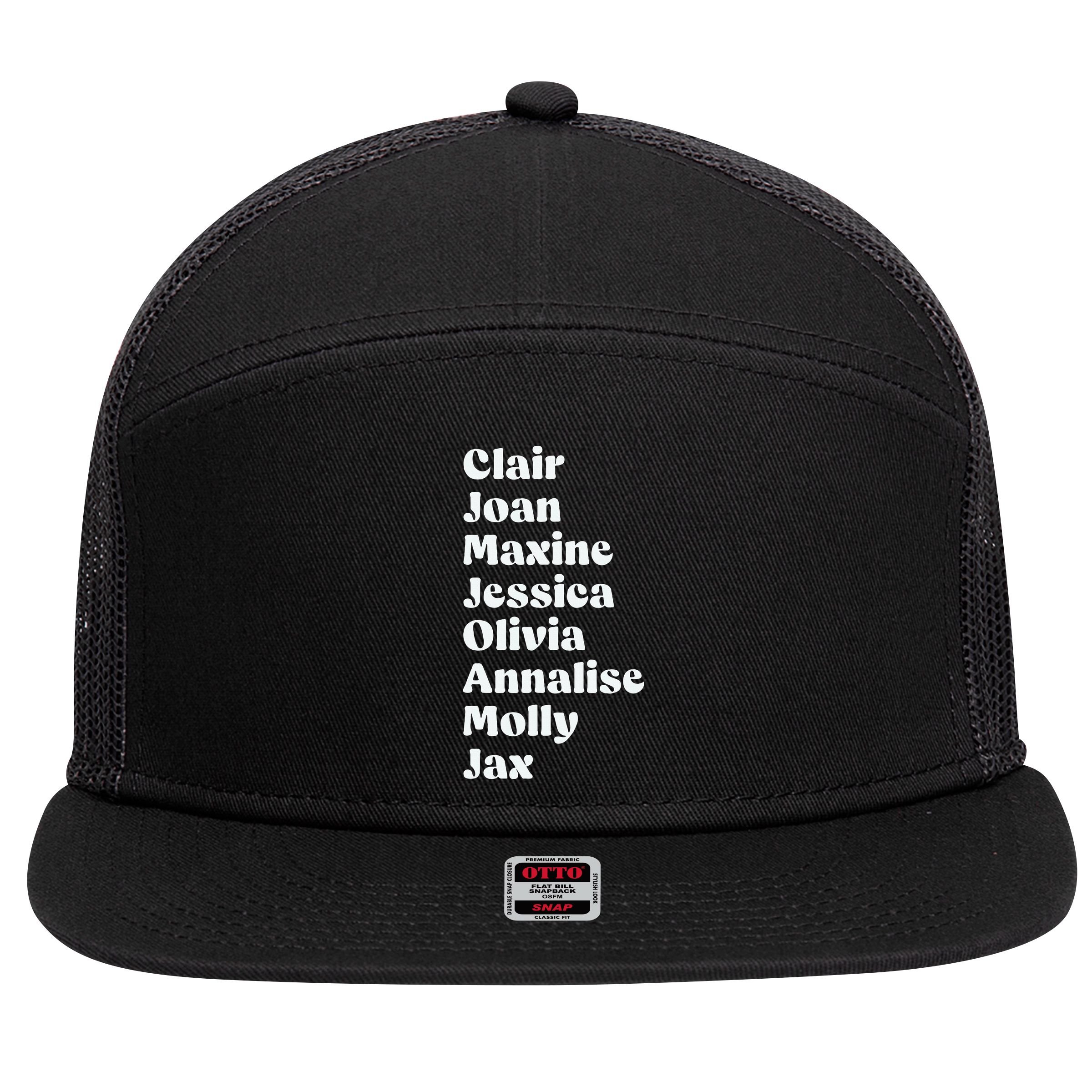 Clair Joan Maxine Jessica Olivia Annalise Molly Jax 7 Panel Mesh Trucker Snapback Hat