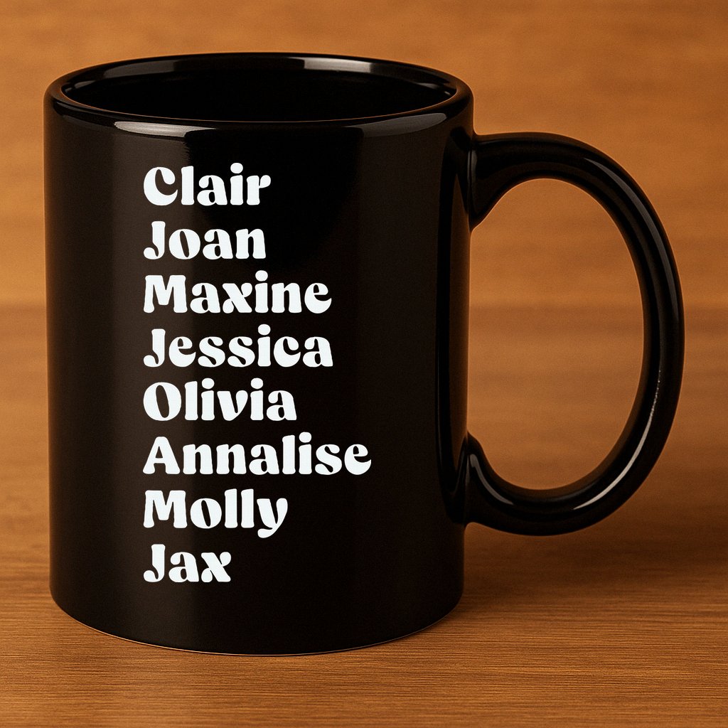 Clair Joan Maxine Jessica Olivia Annalise Molly Jax 11oz C Handle Ceramic Mug