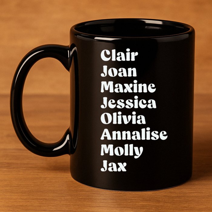 Clair Joan Maxine Jessica Olivia Annalise Molly Jax 11oz C Handle Ceramic Mug