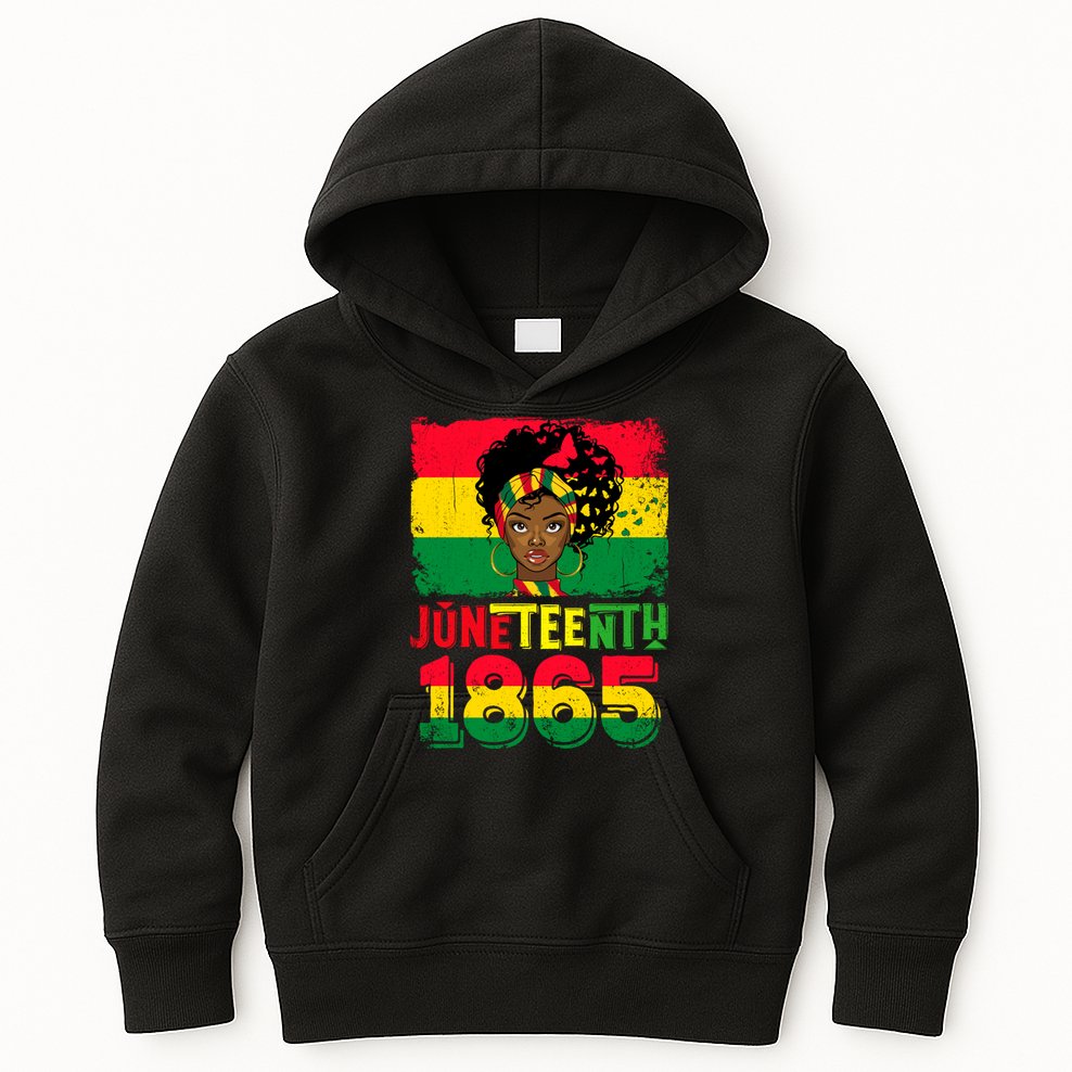 Celebrate Juneteenth Messy Bun Black Women 1865 Juneteenth Kids Hoodie