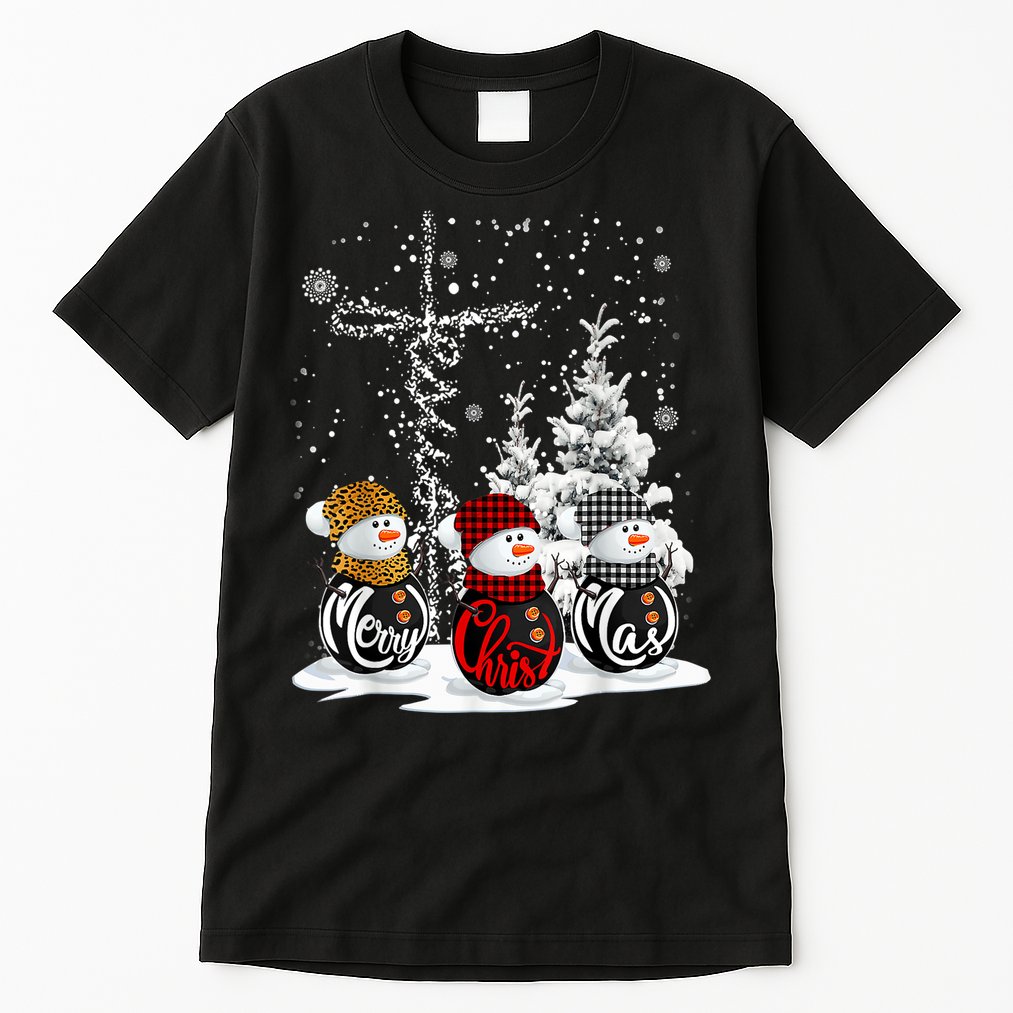 Cross Jesus Merry Christmas Snowman Funny Xmas For Christian Tall T-Shirt