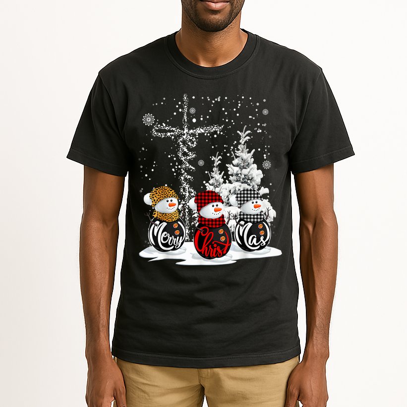 Cross Jesus Merry Christmas Snowman Funny Xmas For Christian Tall T-Shirt