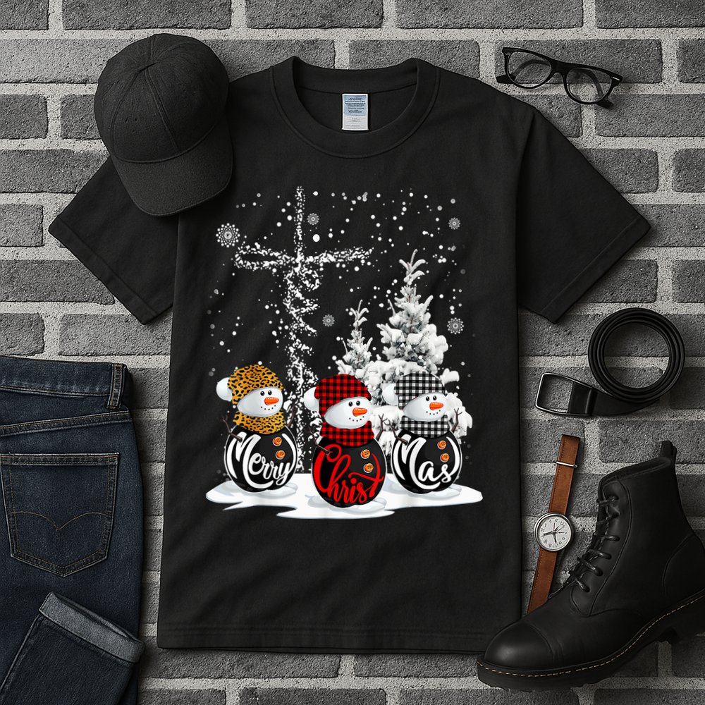 Cross Jesus Merry Christmas Snowman Funny Xmas For Christian Tall T-Shirt