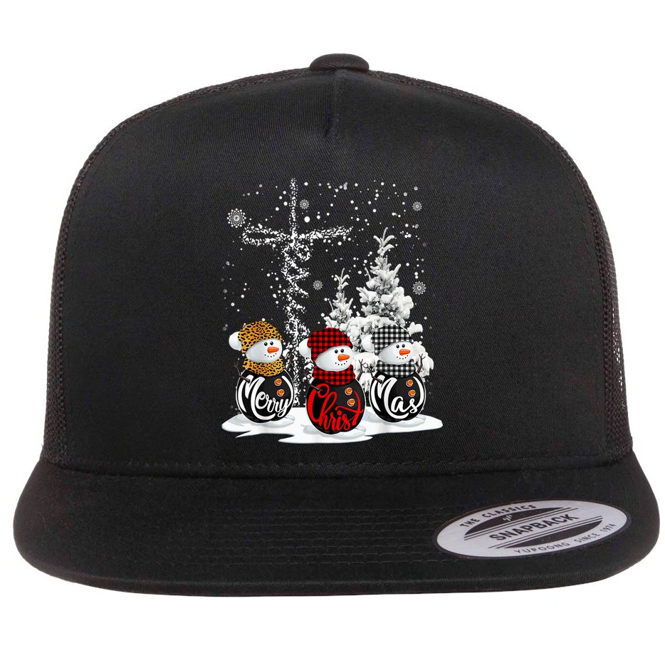 Cross Jesus Merry Christmas Snowman Funny Xmas For Christian Flat Bill Trucker Hat