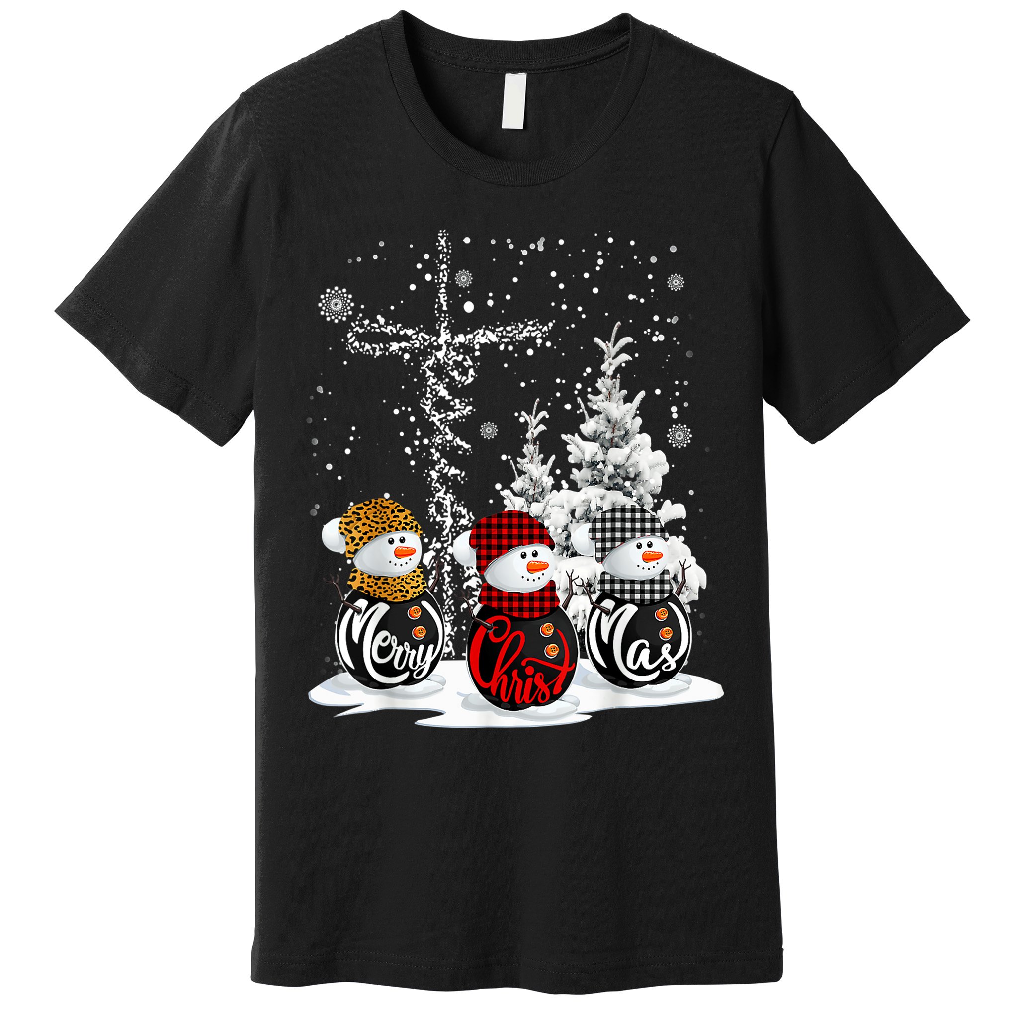 Cross Jesus Merry Christmas Snowman Funny Xmas For Christian Premium T-Shirt