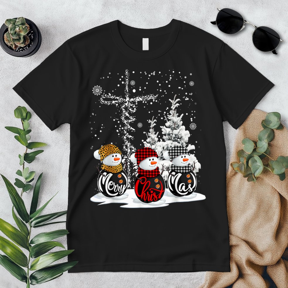 Cross Jesus Merry Christmas Snowman Funny Xmas For Christian Premium T-Shirt