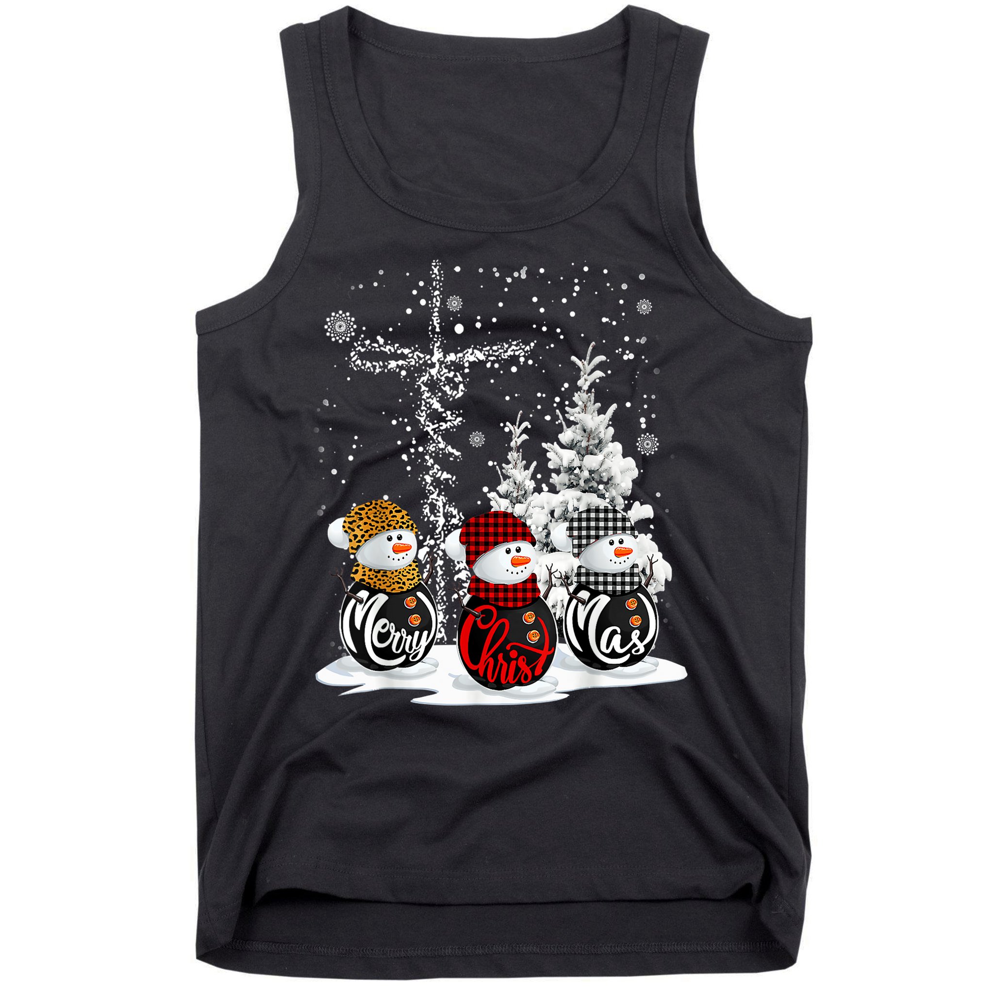 Cross Jesus Merry Christmas Snowman Funny Xmas For Christian Tank Top
