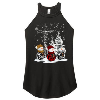 Cross Jesus Merry Christmas Snowman Funny Xmas For Christian Women’s Perfect Tri Rocker Tank