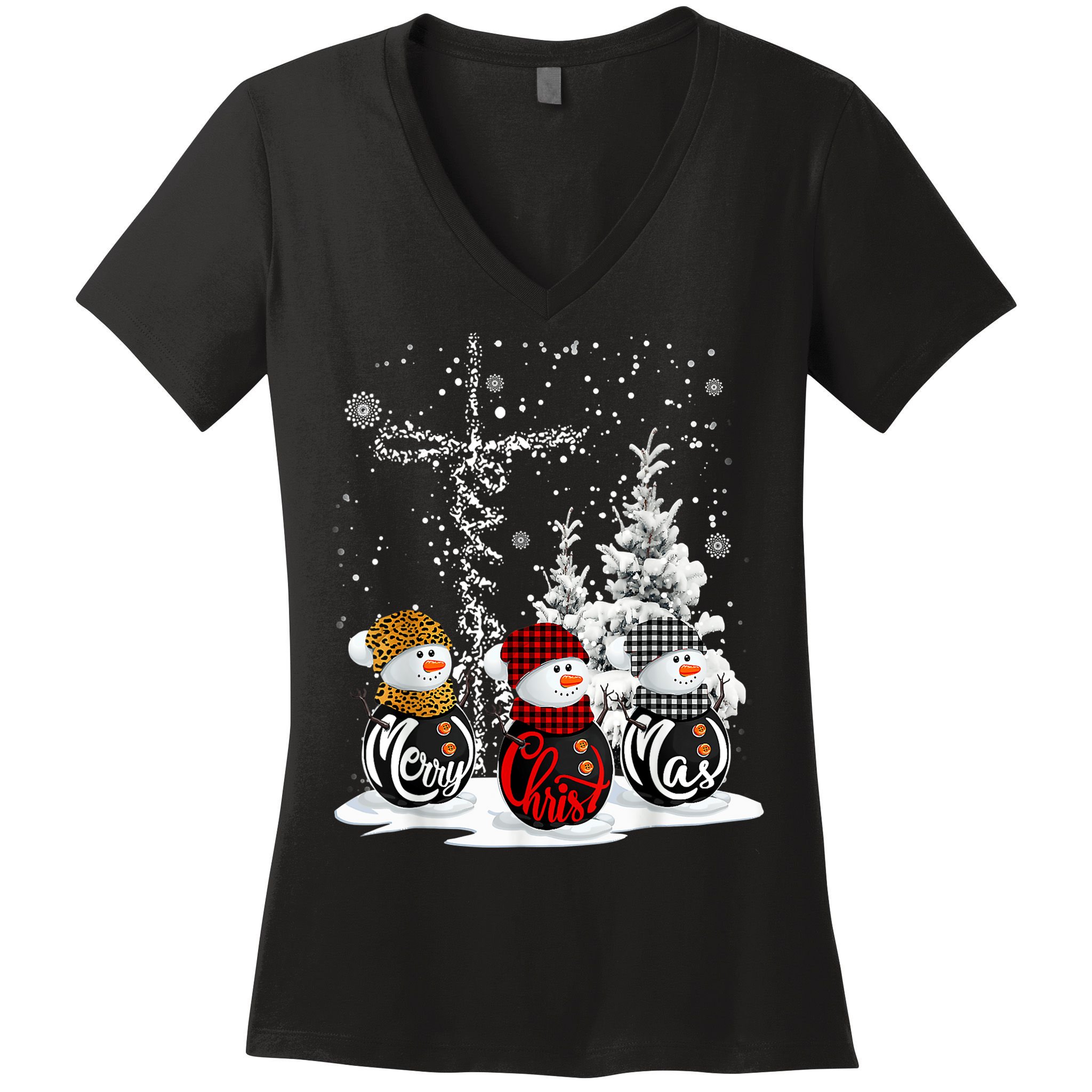 Cross Jesus Merry Christmas Snowman Funny Xmas For Christian Women's V-Neck T-Shirt